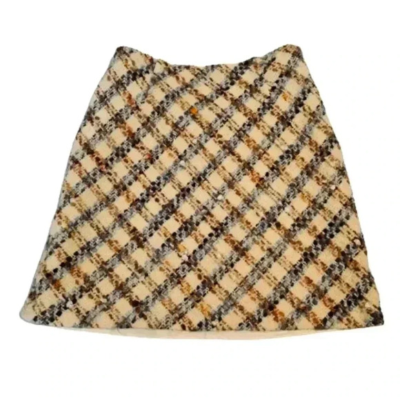 Talbots Wool Blend Cream Blue Tan Textured Skirt Hidden Side Zip Size 8 - Picture 2 of 9